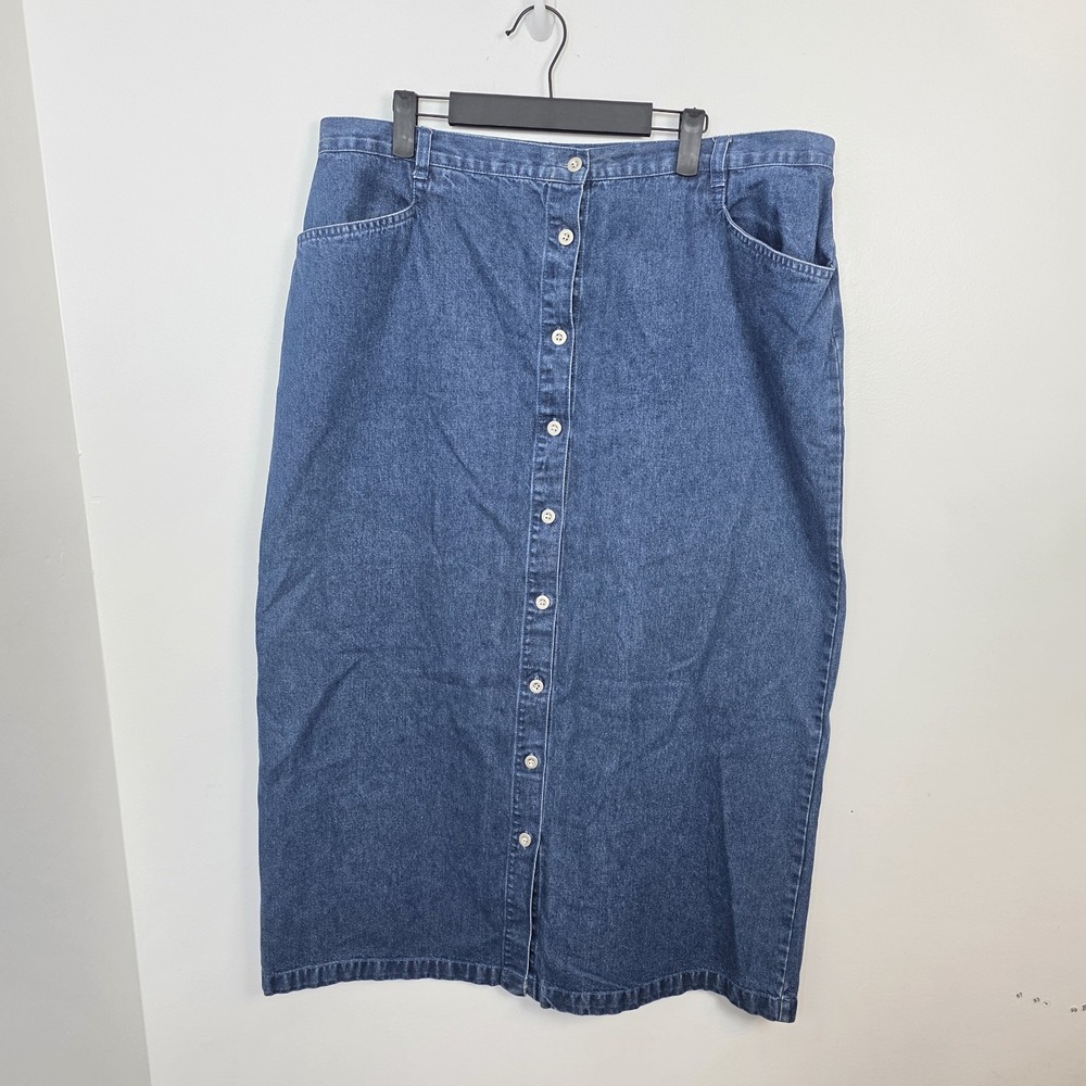 Studio Works Medium Wash Denim Button Up‎ Western Cottagecore Maxi Skirt Size 18